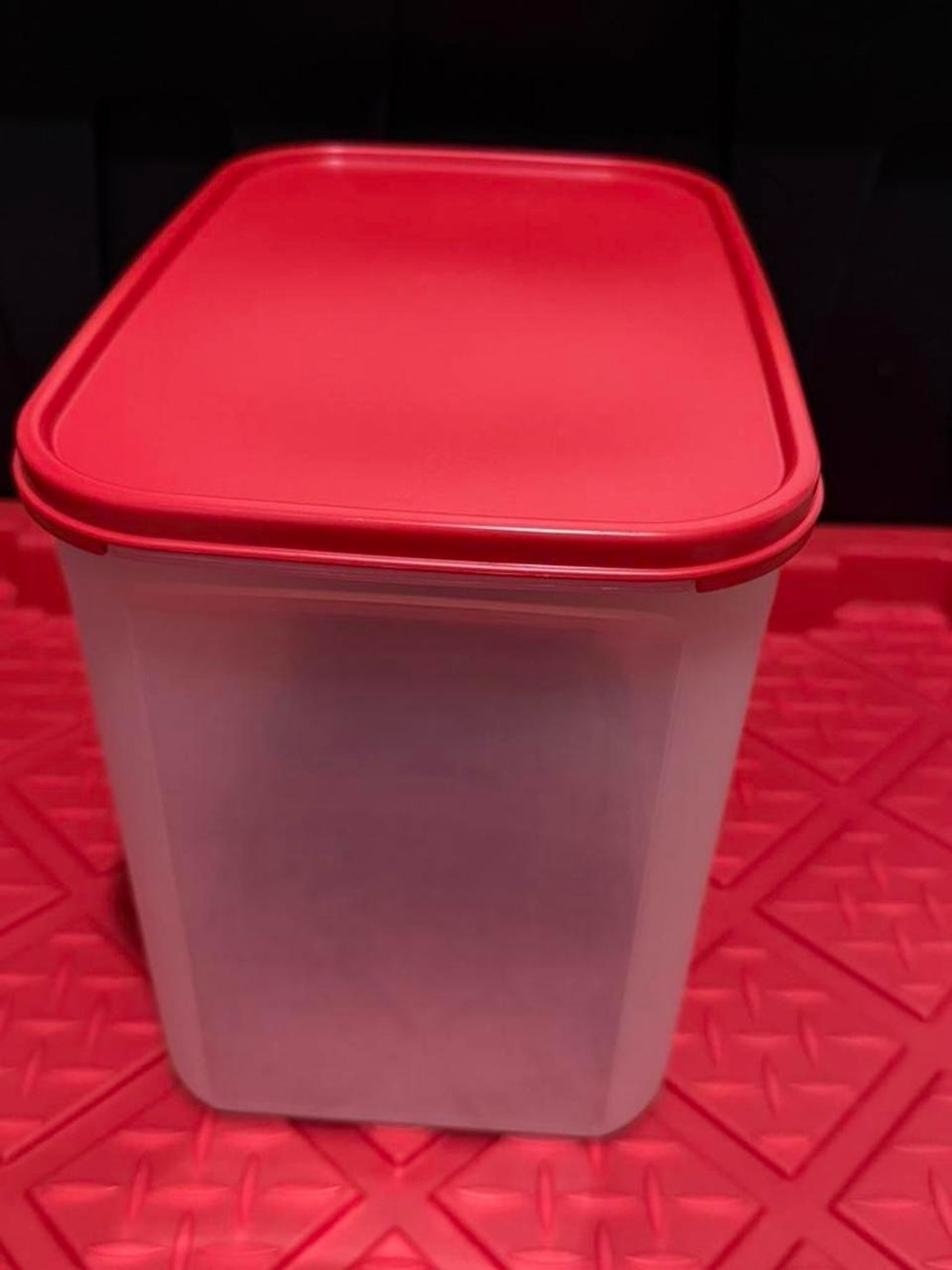 Tupperware Red Lid Clear Plastic Food Storage Container